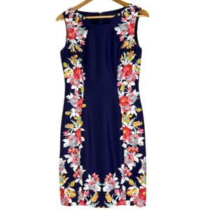 Tahari ASL Navy Blue with Floral Design Sheath Dress - Size 6